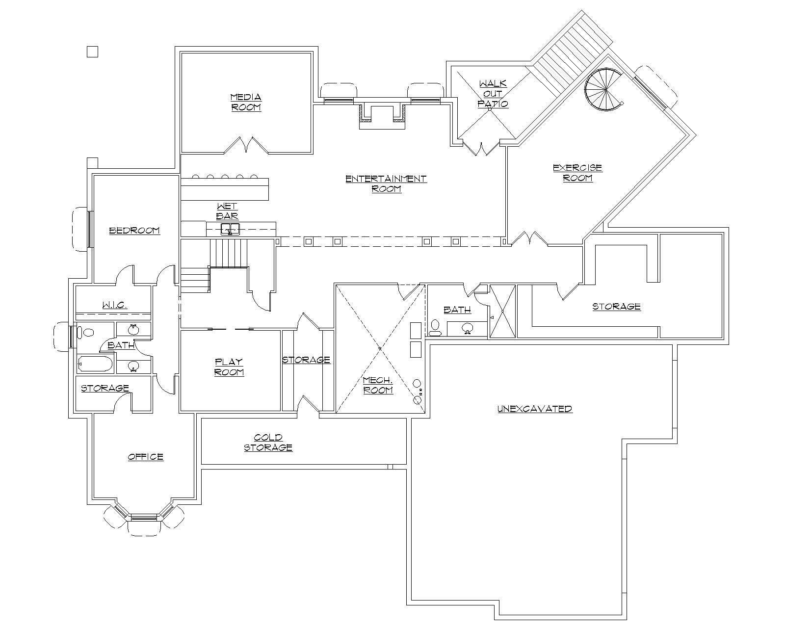Floor Plan Basement of European Plan #135-1002