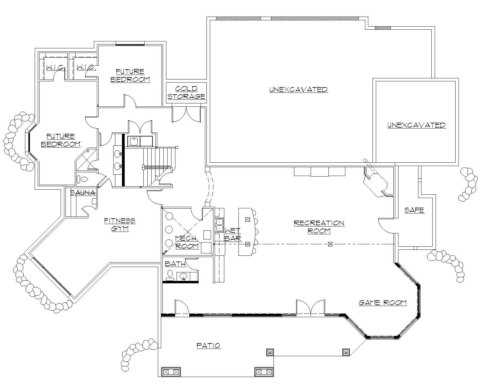 Floor Plan Basement of European Plan #135-1003