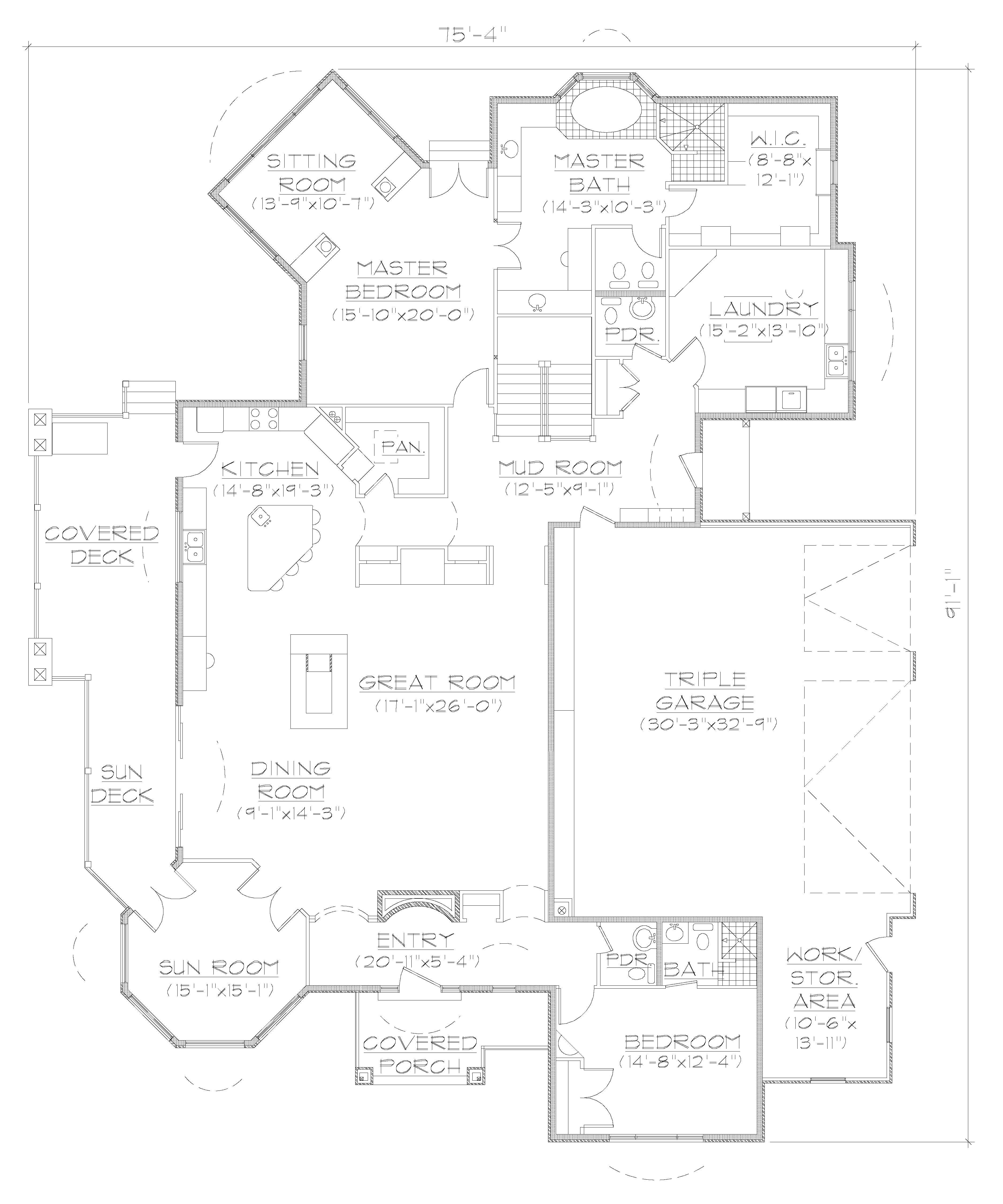 Floor Plan First Story of European Plan #135-1003