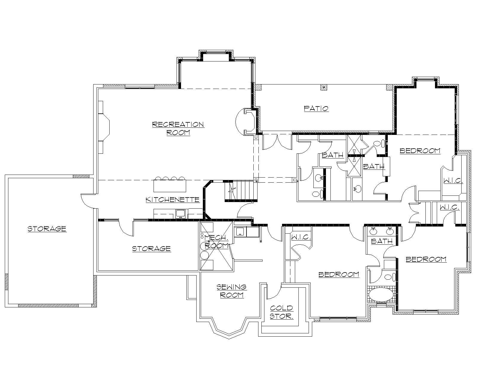 Floor Plan Basement of European Plan #135-1005