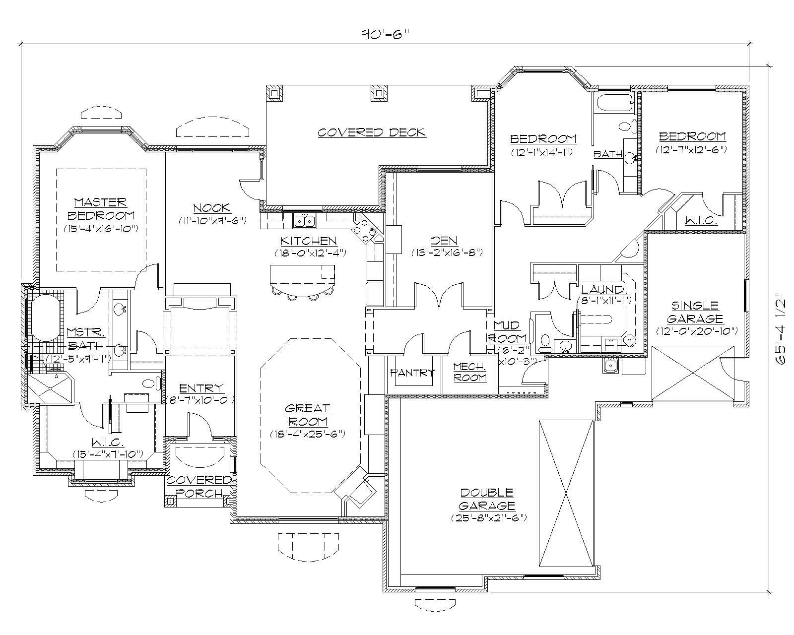 Floor Plan First Story of Ranch Plan #135-1006