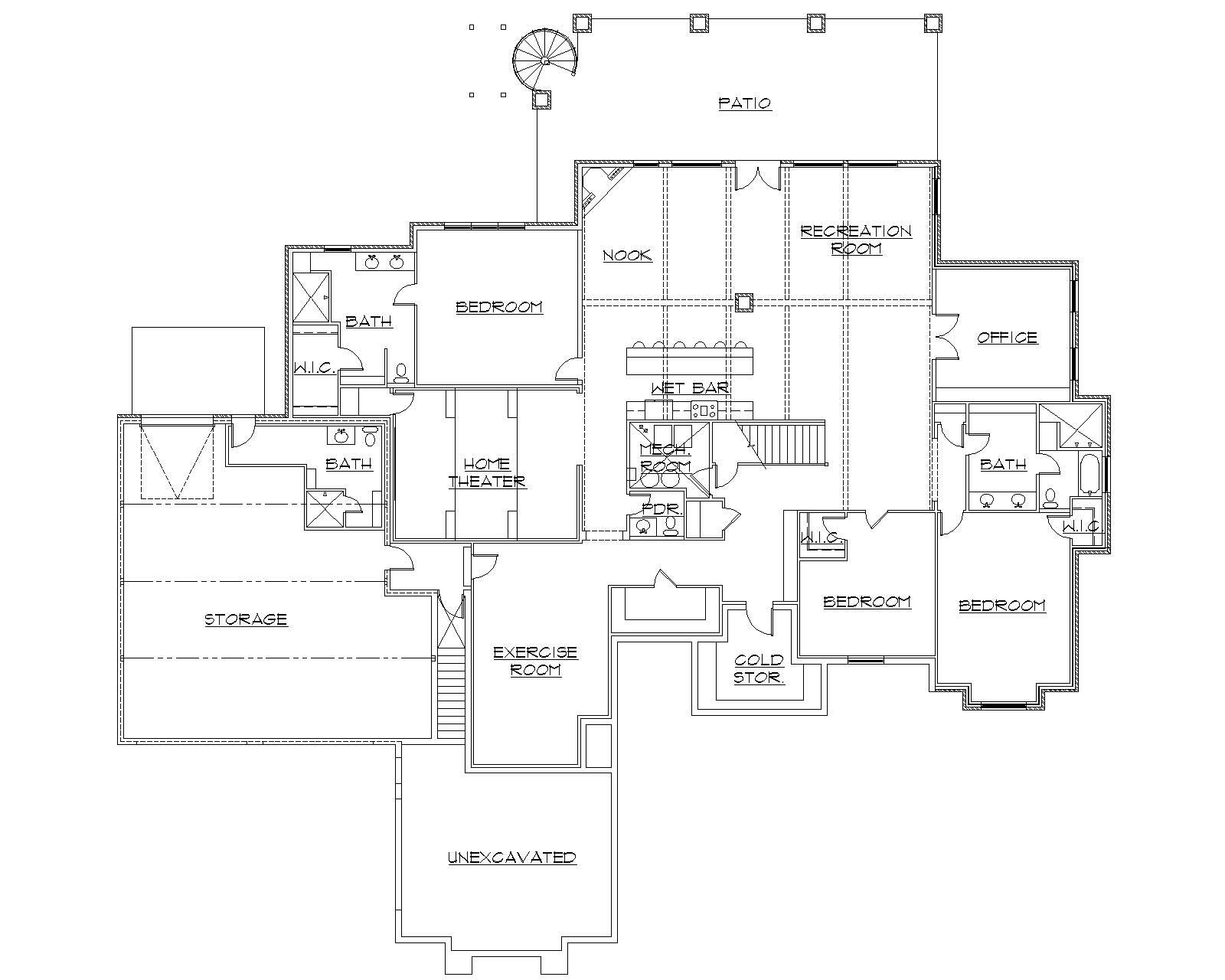 Floor Plan Basement of Craftsman Plan #135-1007