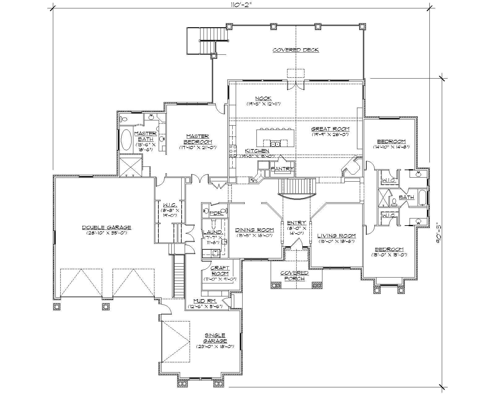 Floor Plan First Story of Craftsman Plan #135-1007