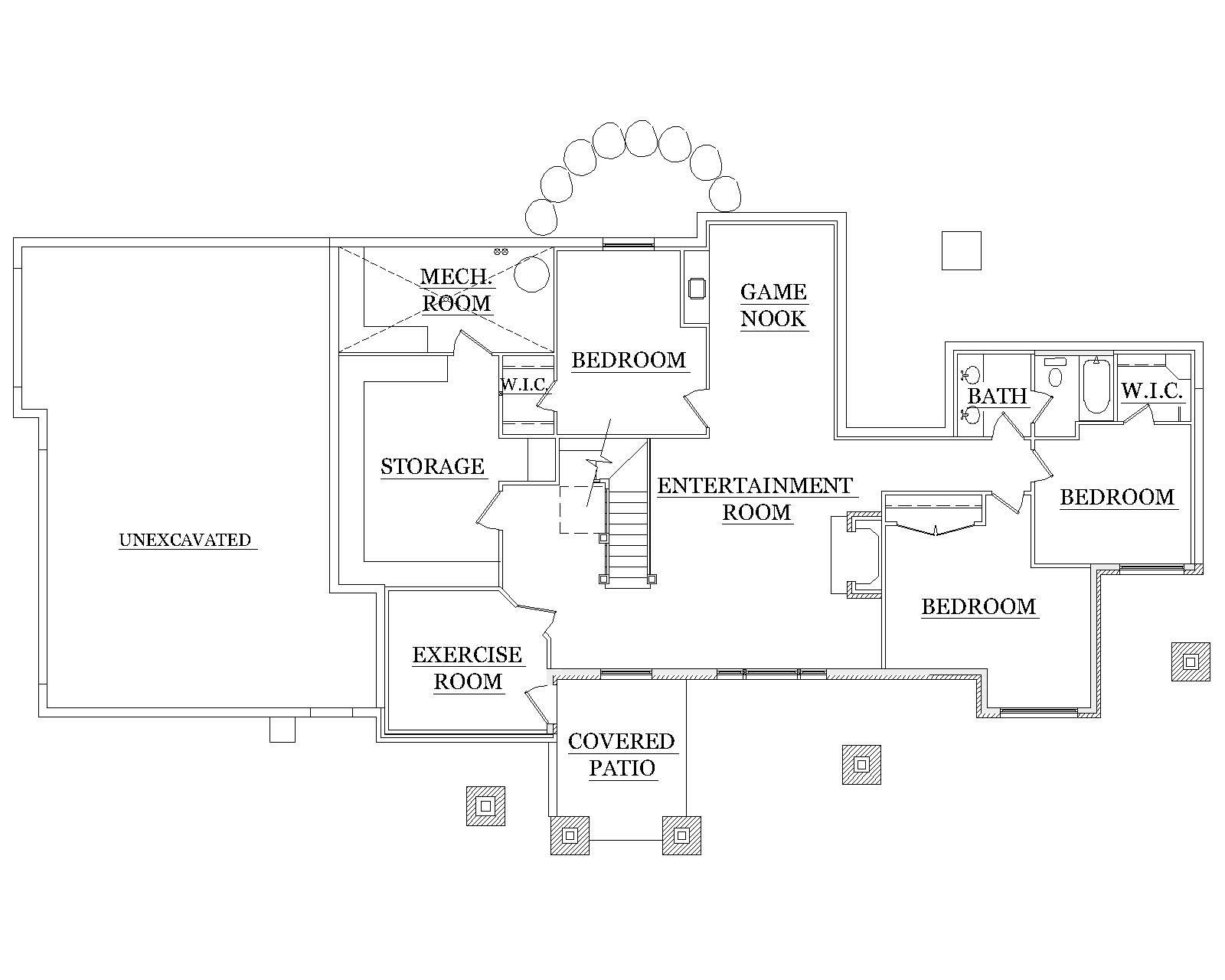 Floor Plan Basement of Country Plan #135-1009
