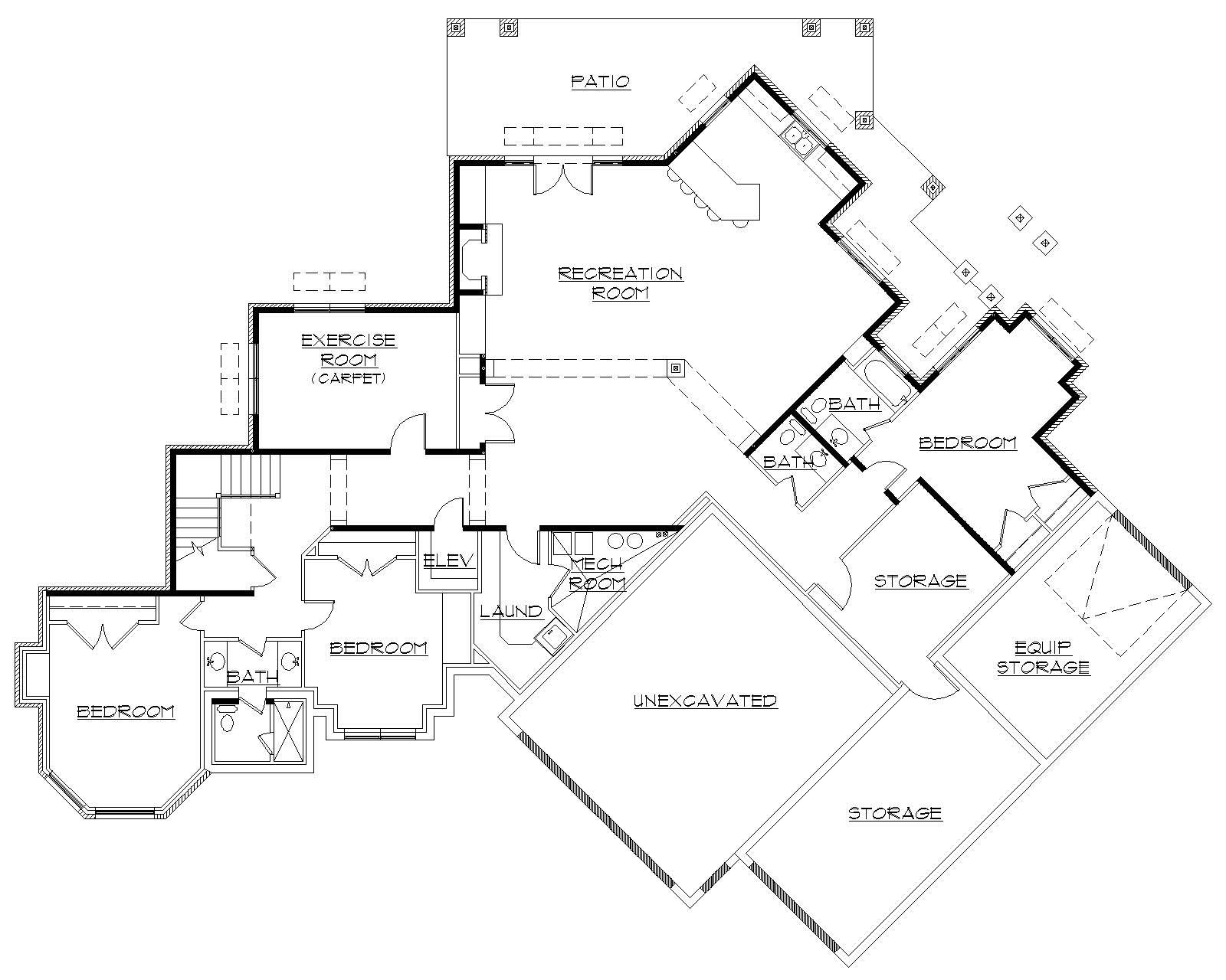 Floor Plan Basement of European Plan #135-1010