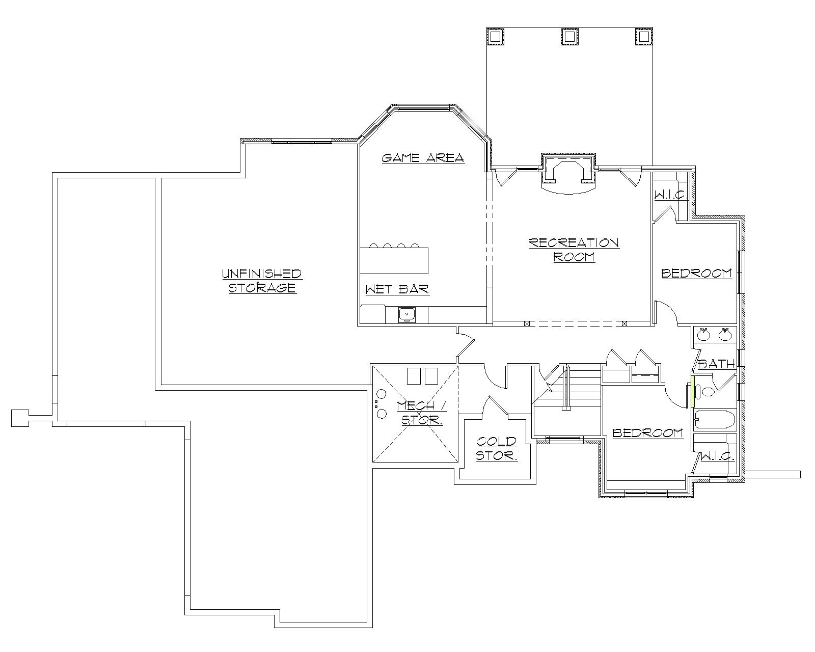 Floor Plan Basement of European Plan #135-1012
