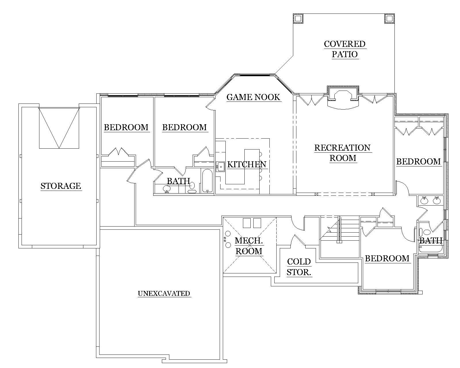 Floor Plan Basement of European Plan #135-1013