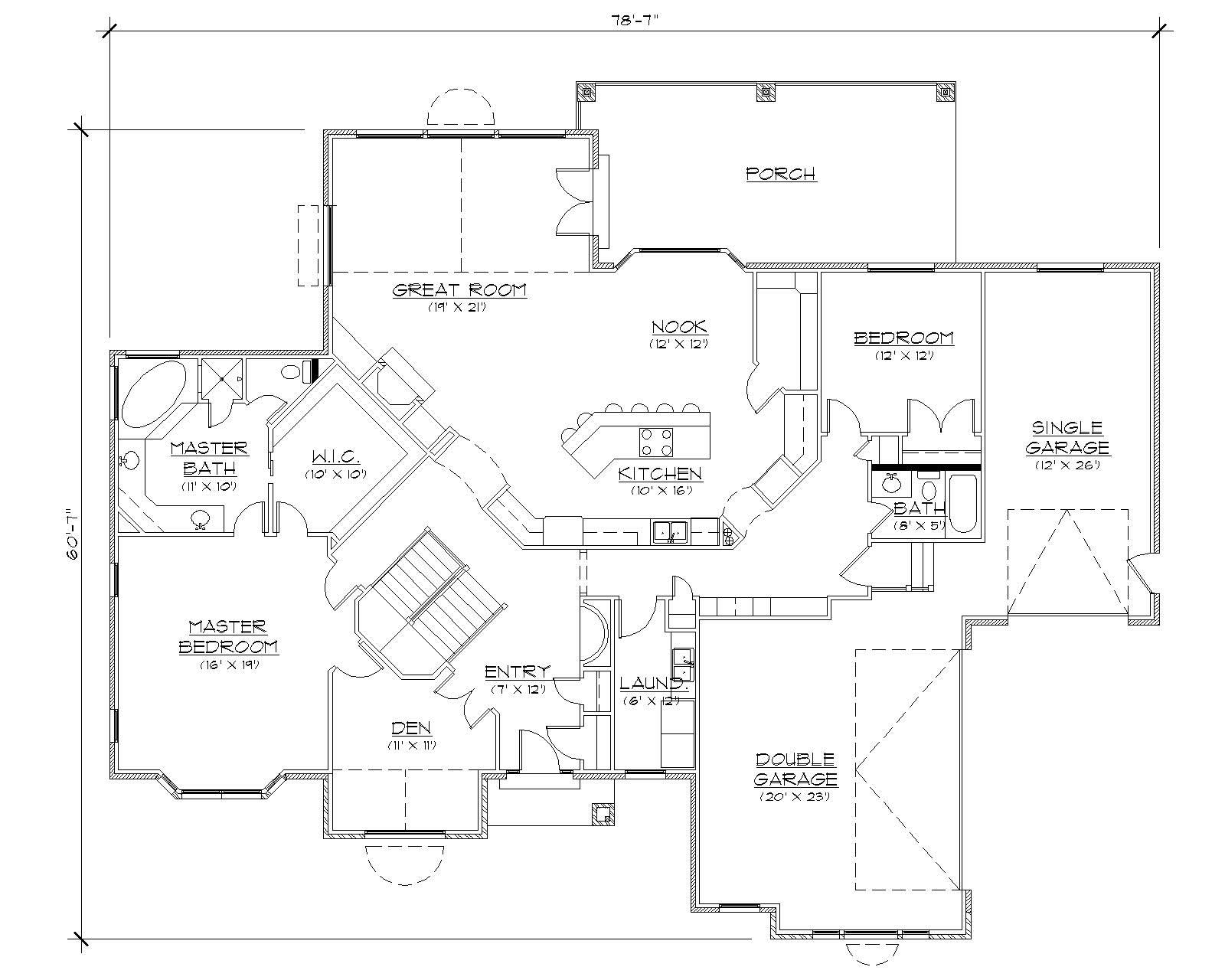 Floor Plan First Story of Farmhouse Plan #135-1014
