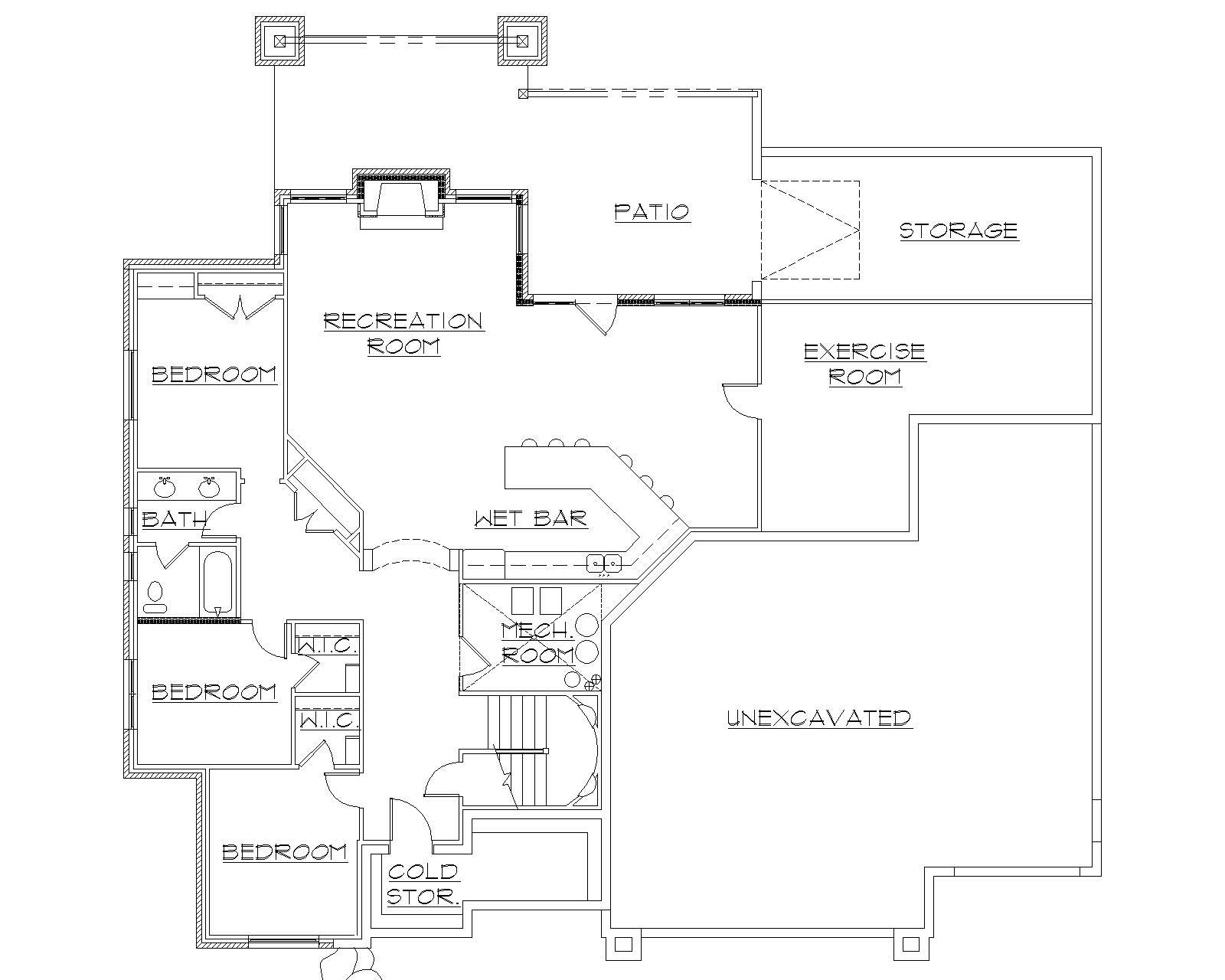 Floor Plan Basement of Craftsman Plan #135-1016