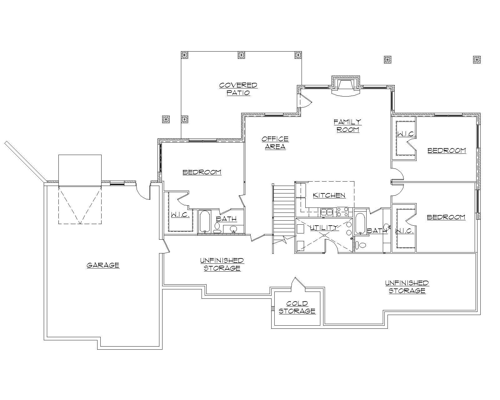 Floor Plan Basement of European Plan #135-1017