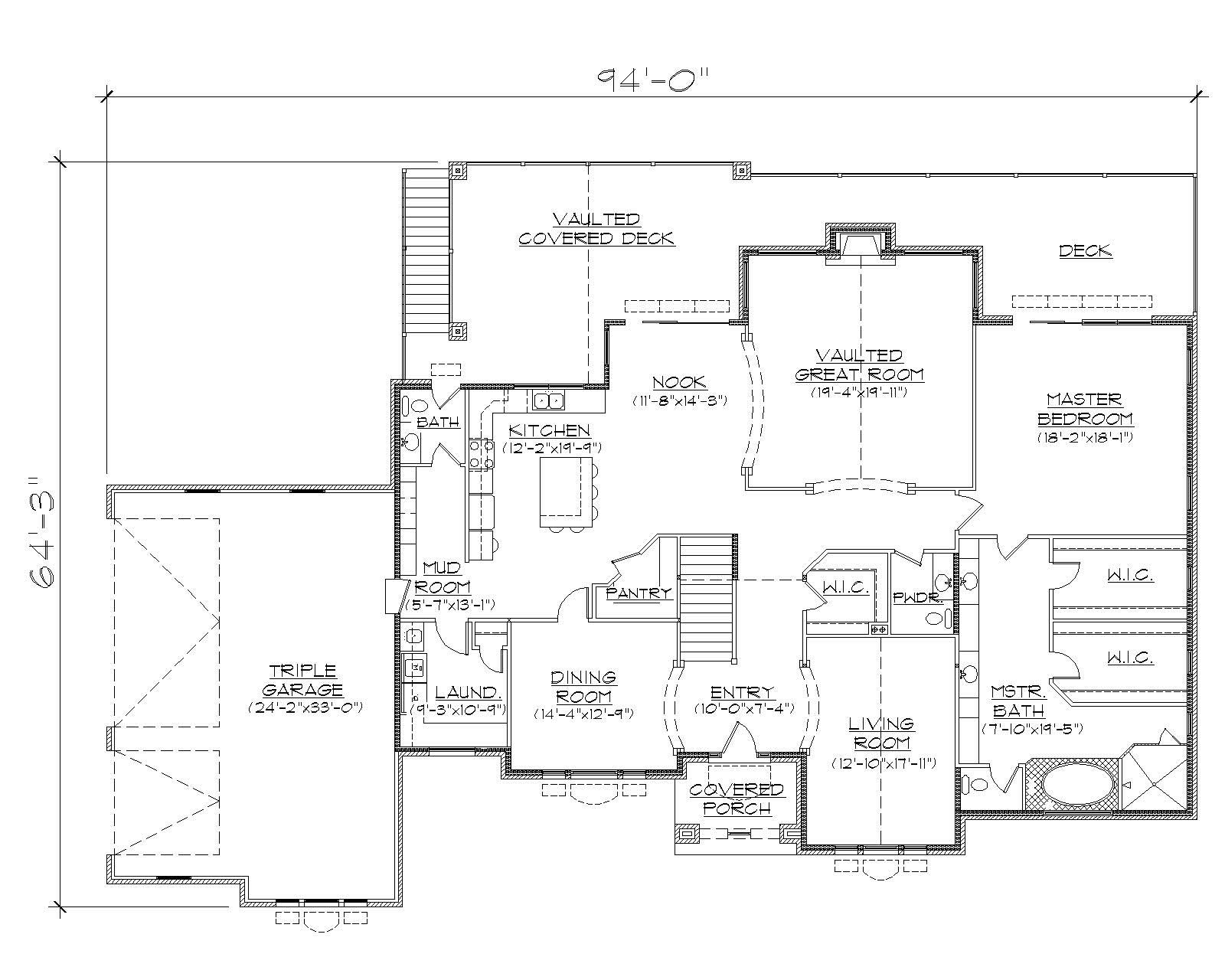 Floor Plan First Story of European Plan #135-1017