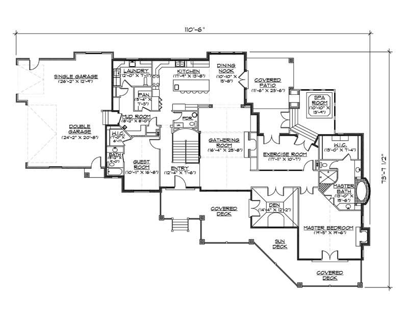 Floor Plan Main Level of Luxury Plan #135-1018