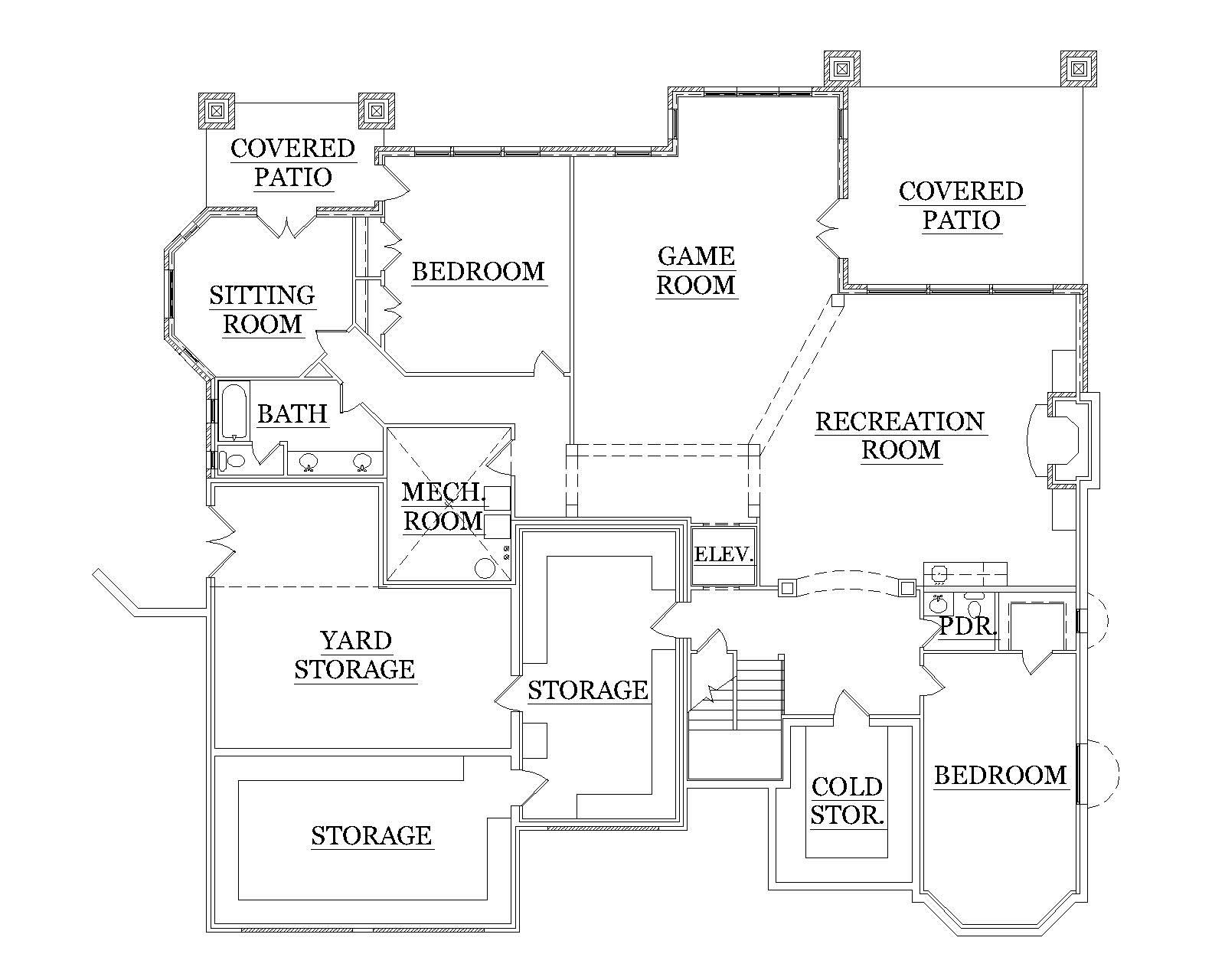 Floor Plan Basement of European Plan #135-1021