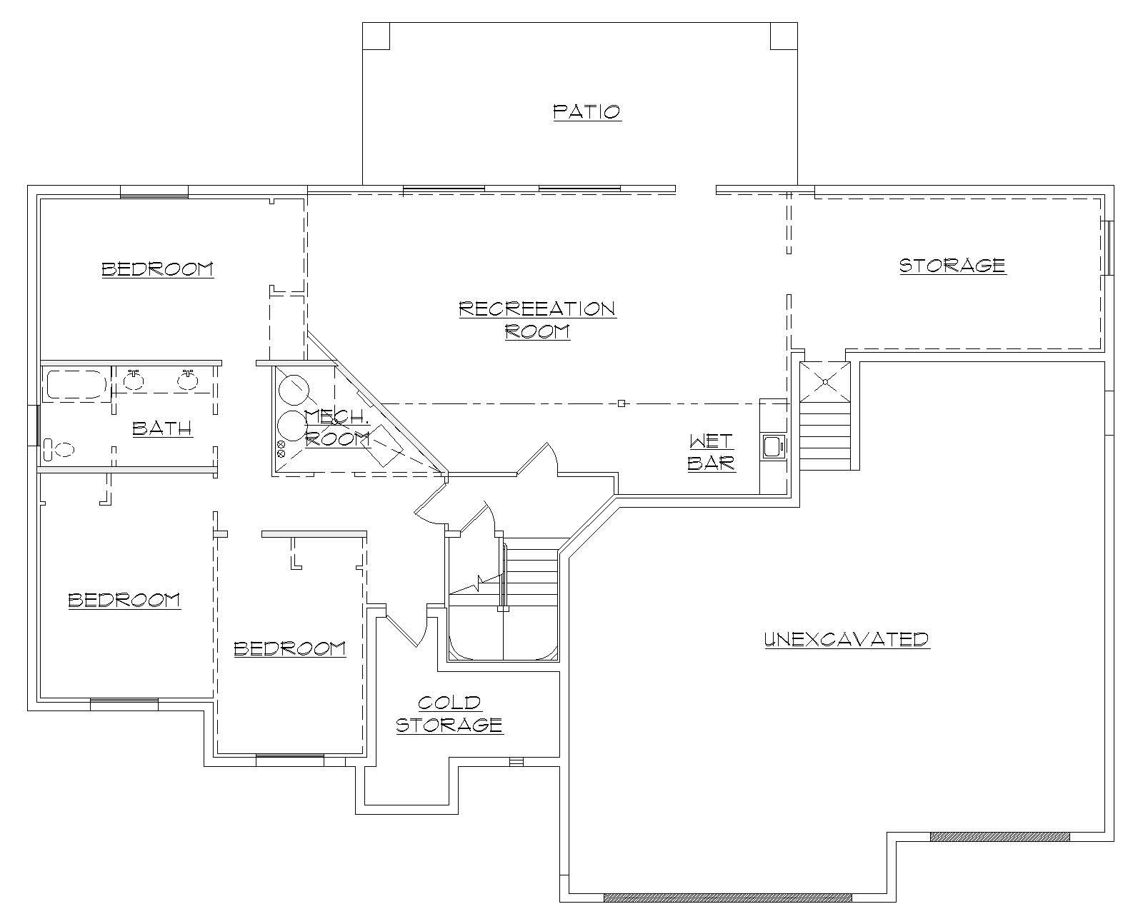 Floor Plan Basement of European Plan #135-1022
