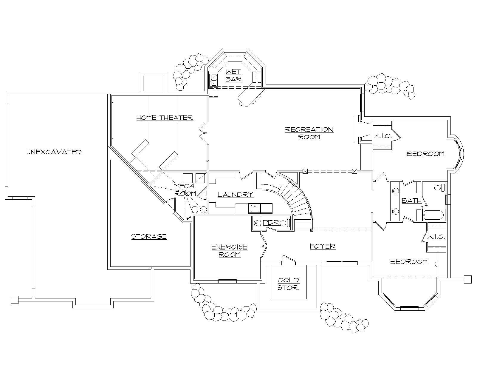 Floor Plan Basement of European Plan #135-1023