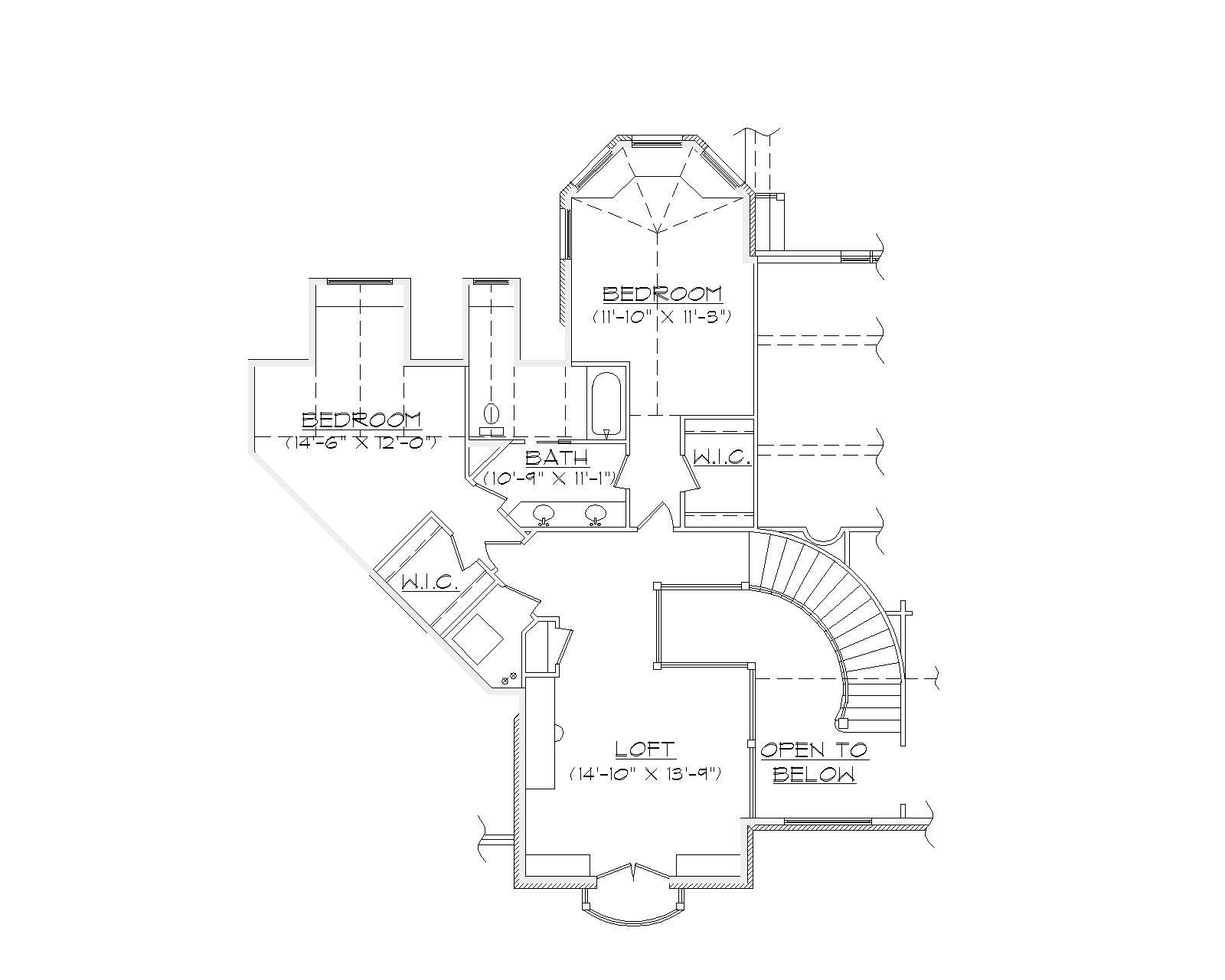Floor Plan Second Story of European Plan #135-1023