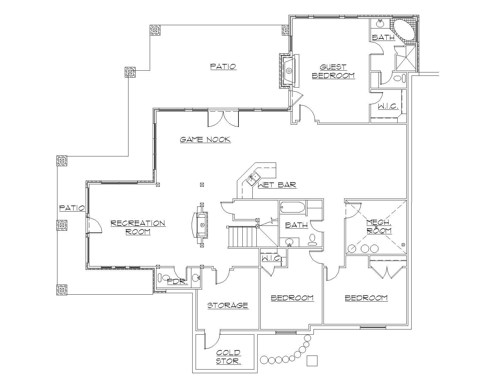 Floor Plan Basement of Country Plan #135-1024