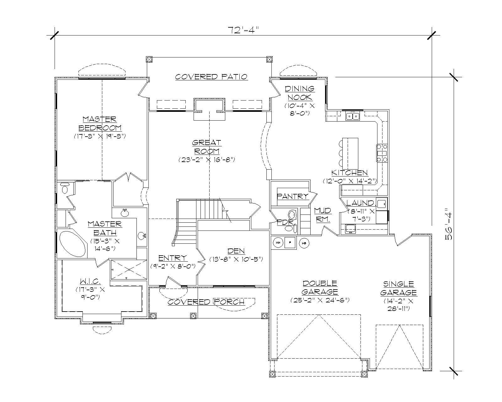 Floor Plan First Story of Country Plan #135-1025
