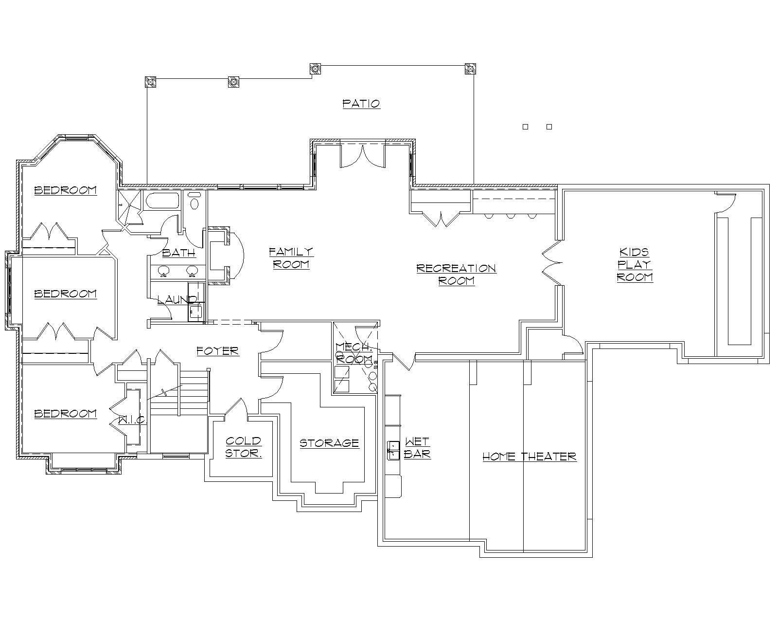 Floor Plan Basement of European Plan #135-1026