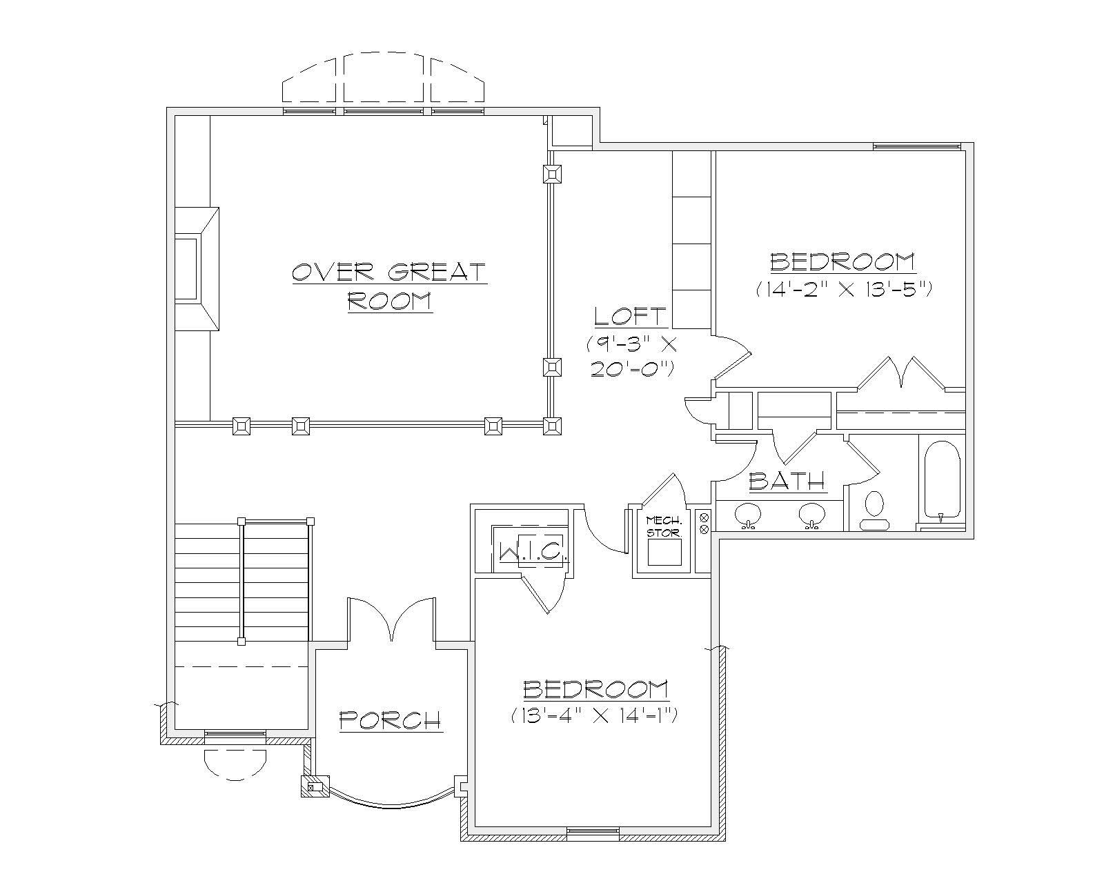 Floor Plan Second Story of European Plan #135-1026
