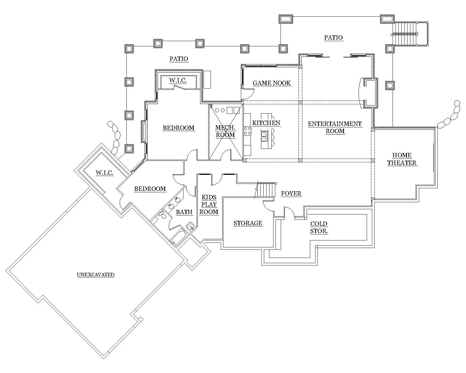 Floor Plan Basement of Country Plan #135-1029