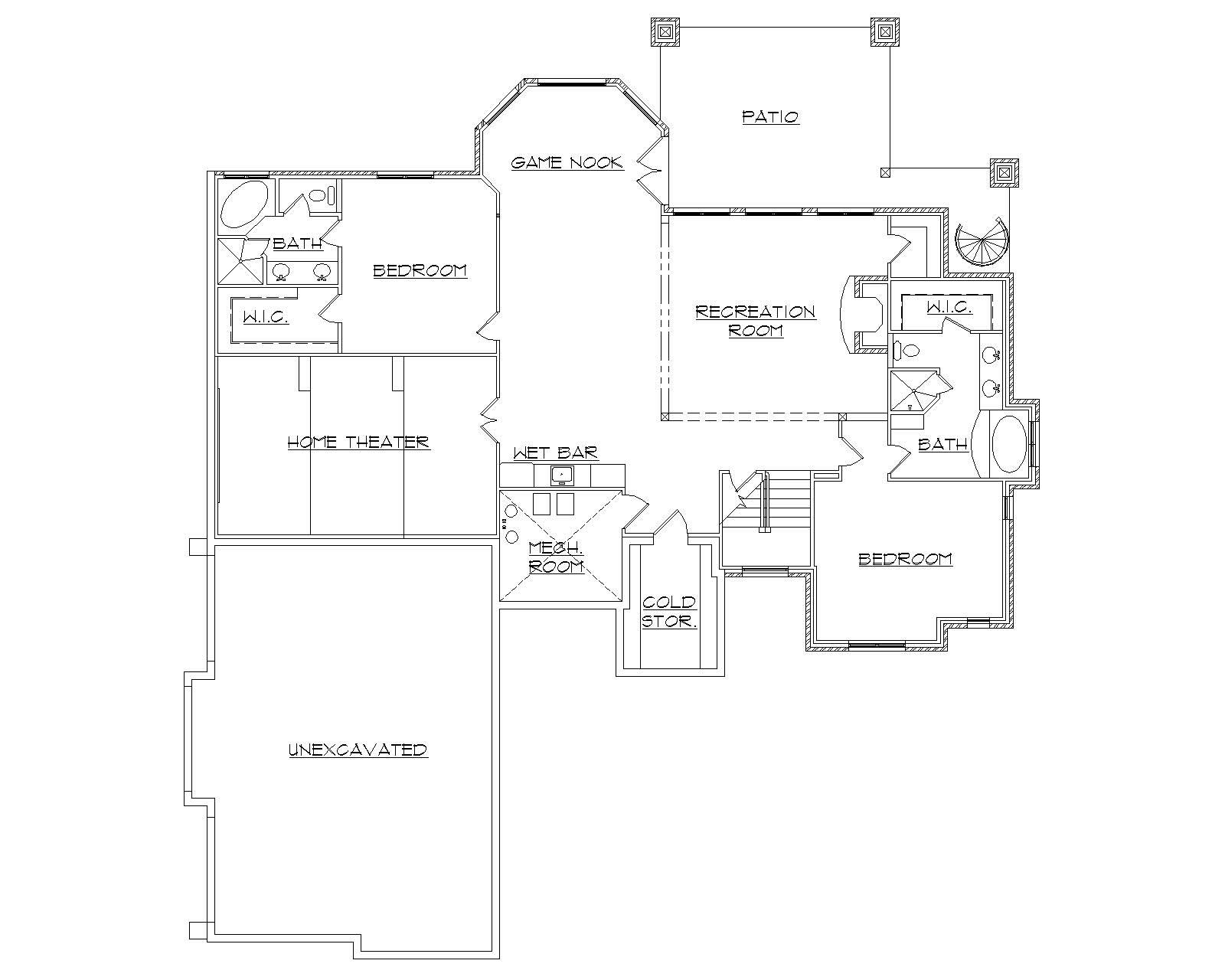 Floor Plan Basement of Craftsman Plan #135-1030
