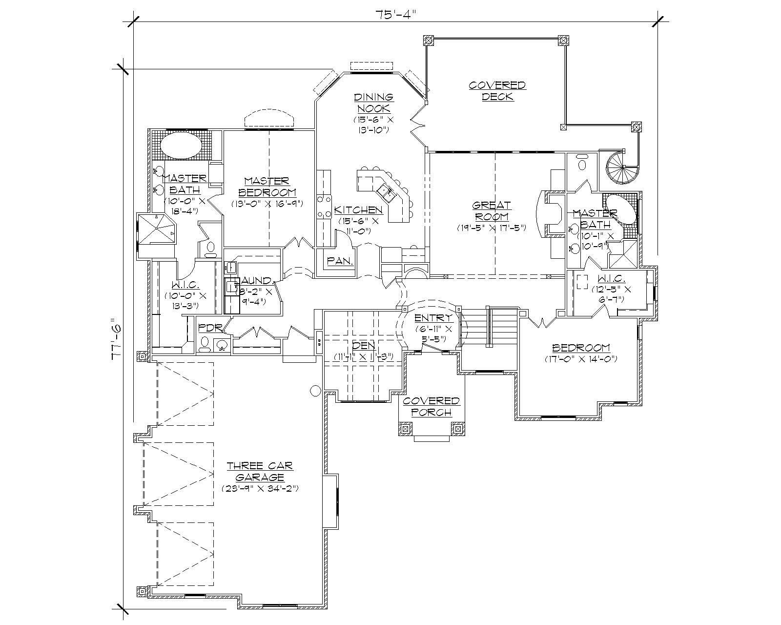 Floor Plan First Story of Craftsman Plan #135-1030