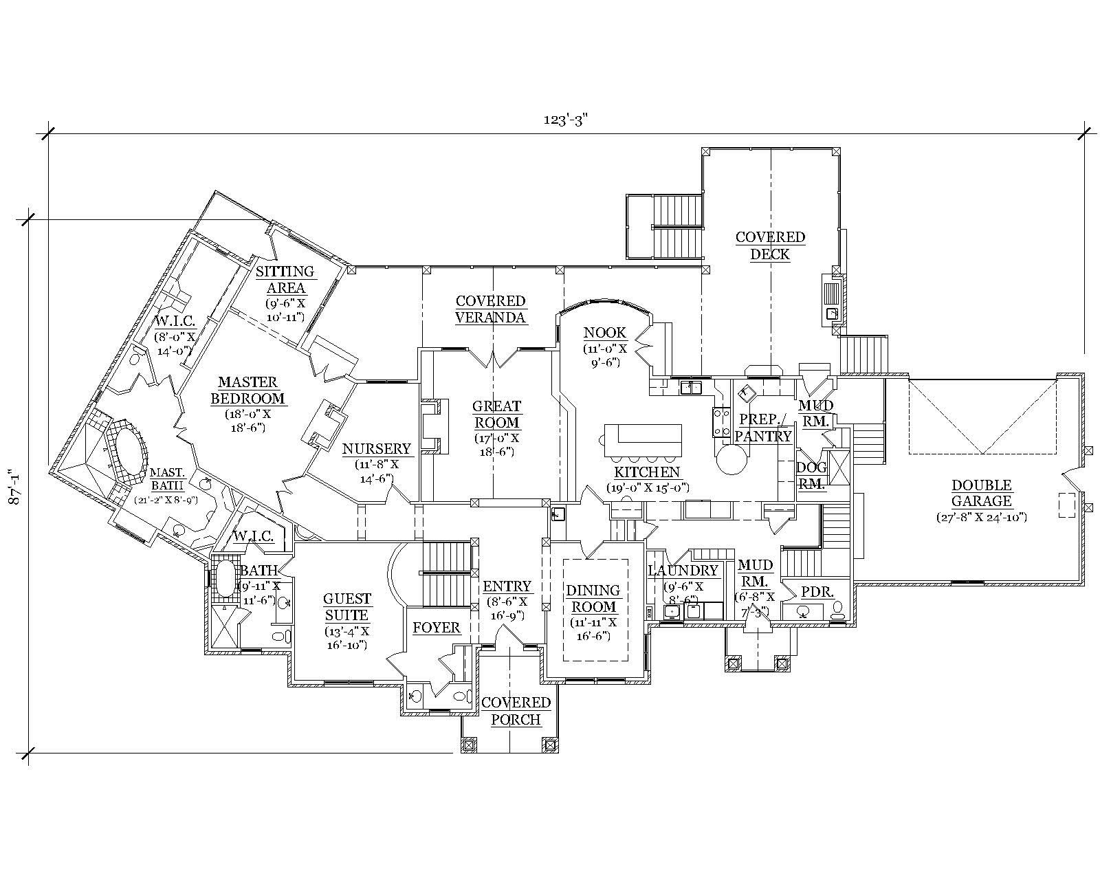 Floor Plan First Story of Craftsman Plan #135-1033