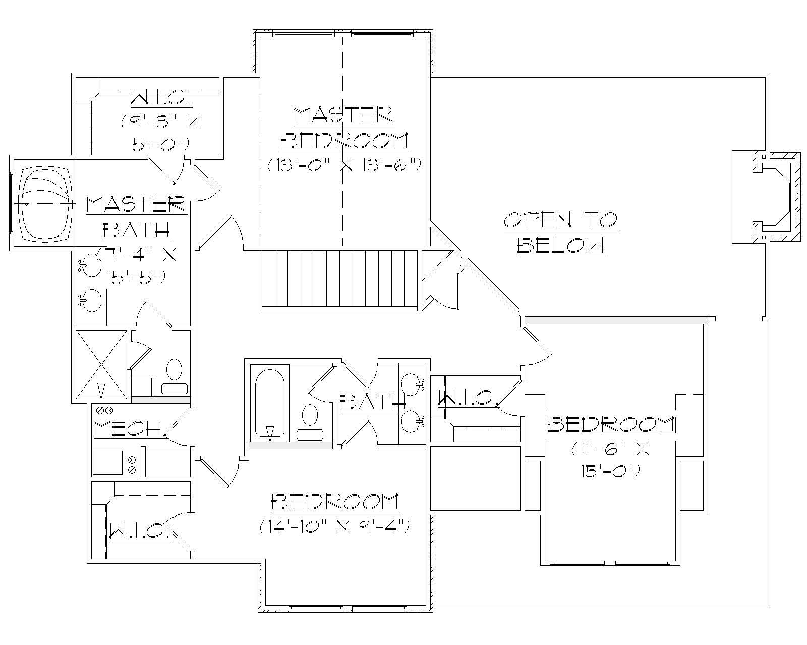 Floor Plan Second Story of Country Plan #135-1034