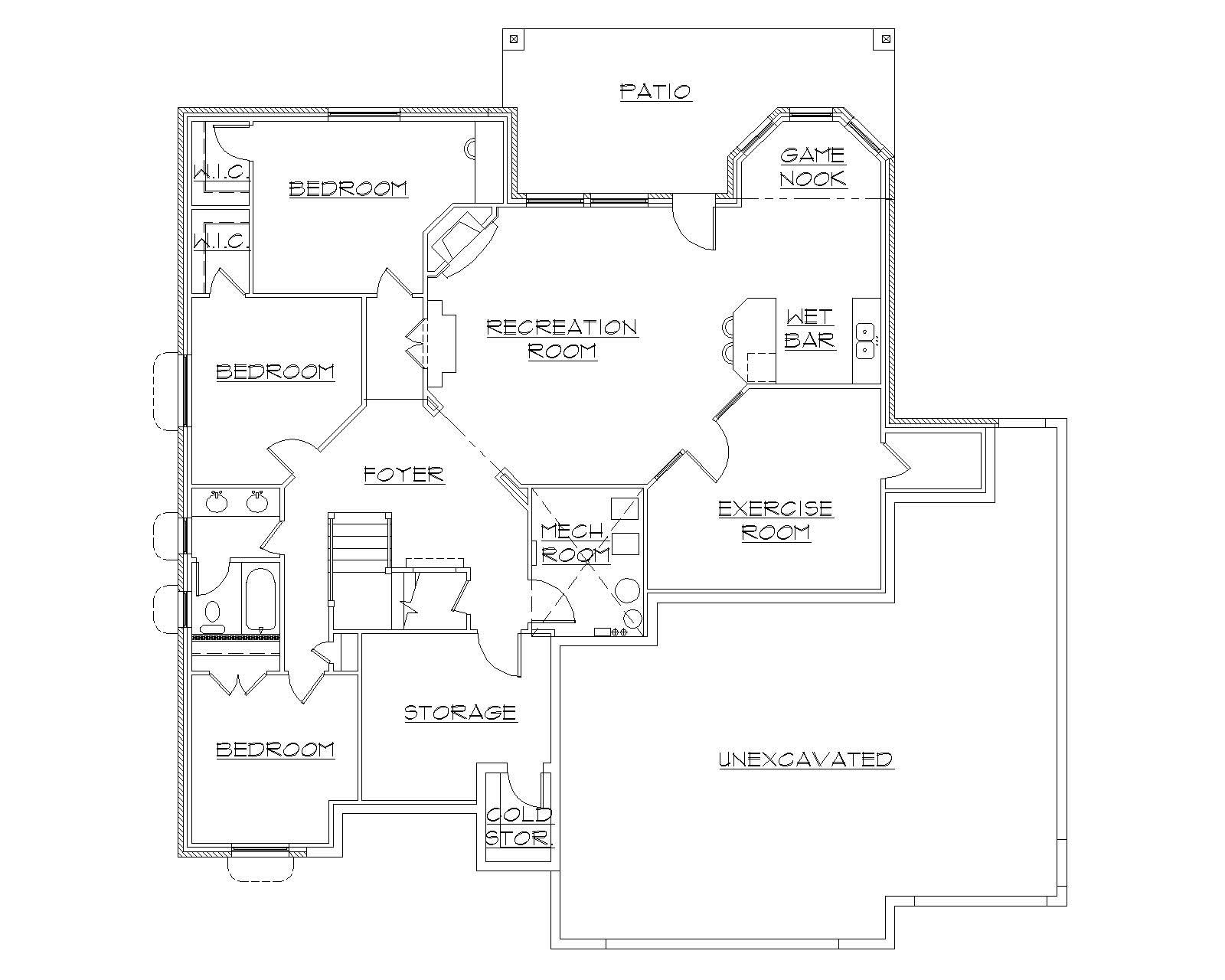 Floor Plan Basement of Traditional Plan #135-1035