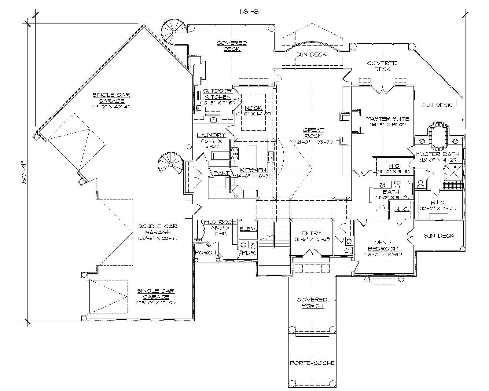 Floor Plan First Story of Craftsman Plan #135-1036