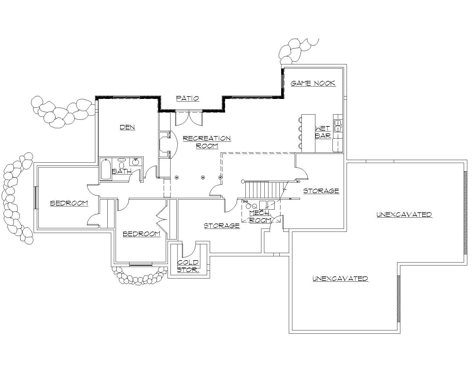 Floor Plan Basement of Craftsman Plan #135-1040
