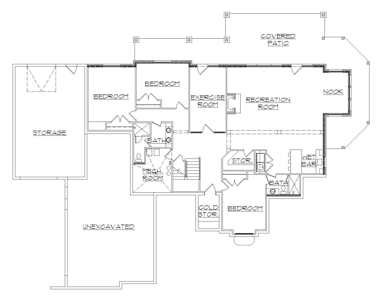 Floor Plan Basement of European Plan #135-1041