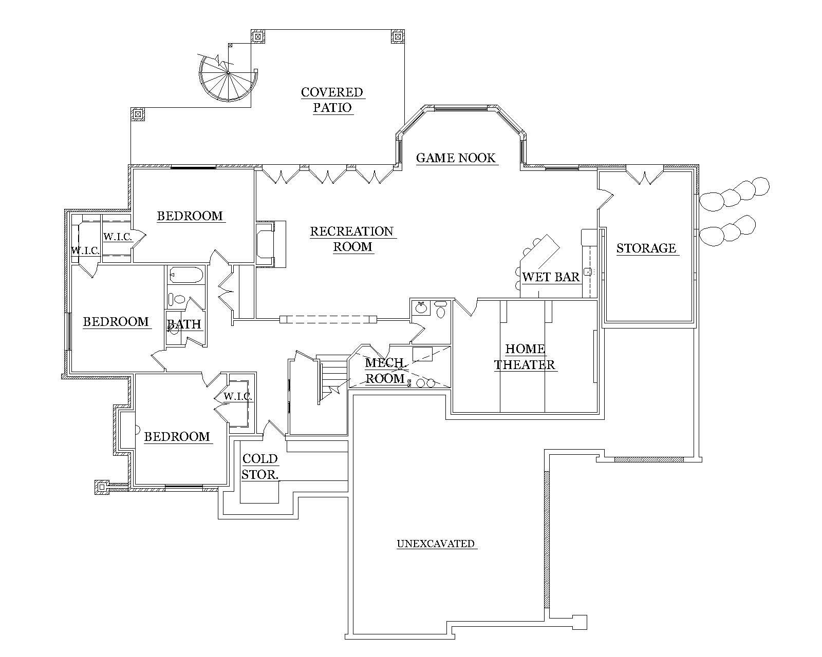 Floor Plan Basement of European Plan #135-1042