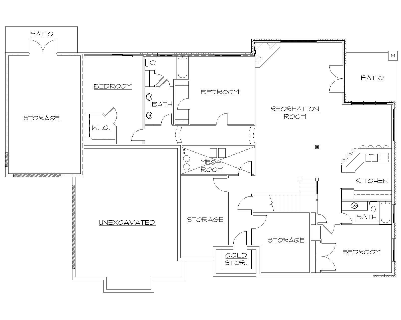 Floor Plan Basement of European Plan #135-1043