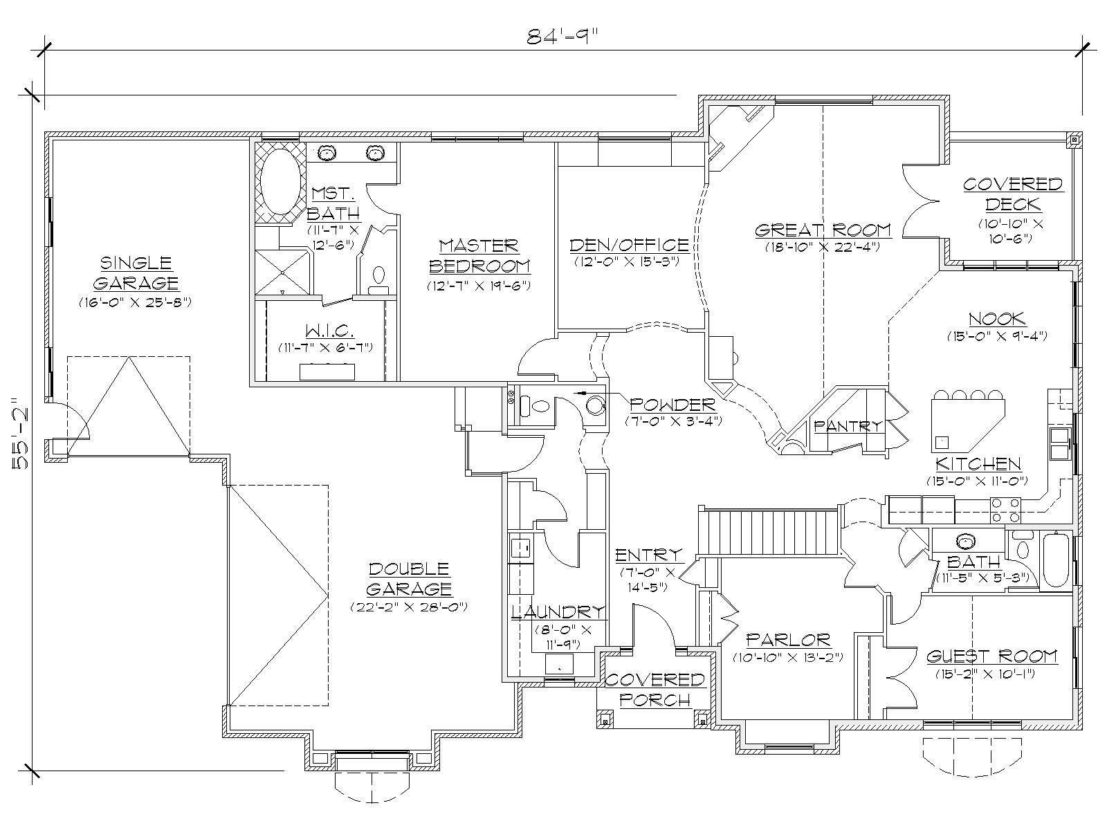 Floor Plan First Story of European Plan #135-1043