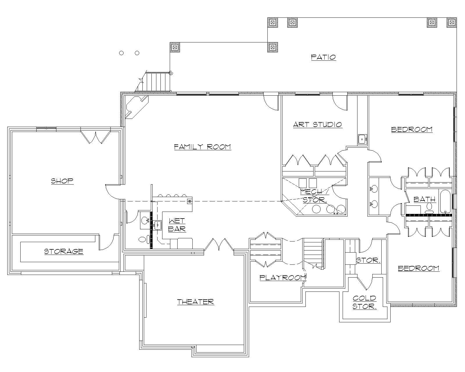 Floor Plan Basement of Ranch Plan #135-1044
