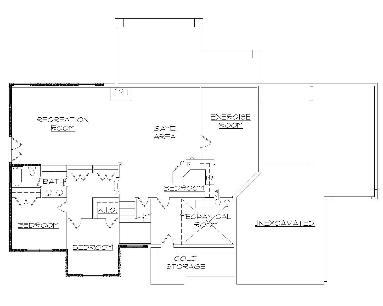 Floor Plan Basement of Craftsman Plan #135-1045