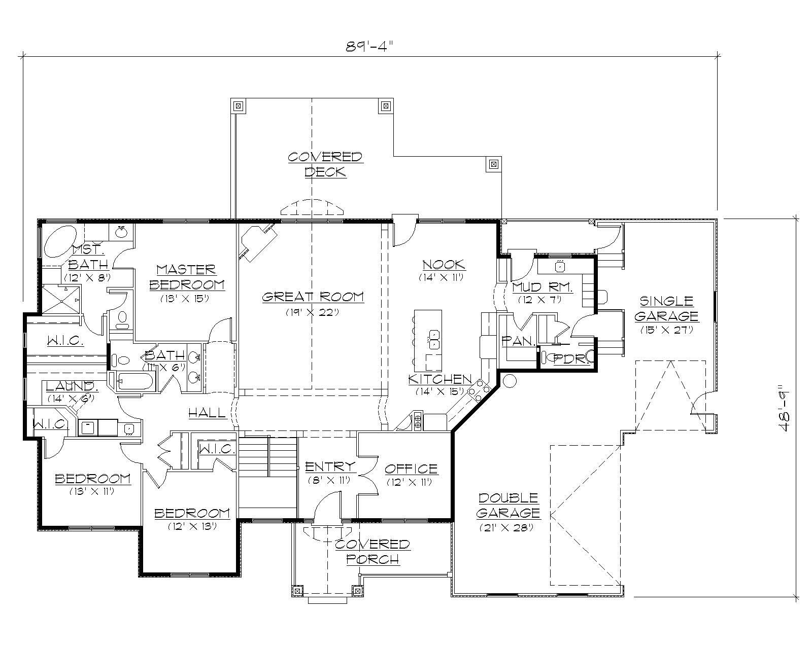 Floor Plan First Story of Craftsman Plan #135-1045