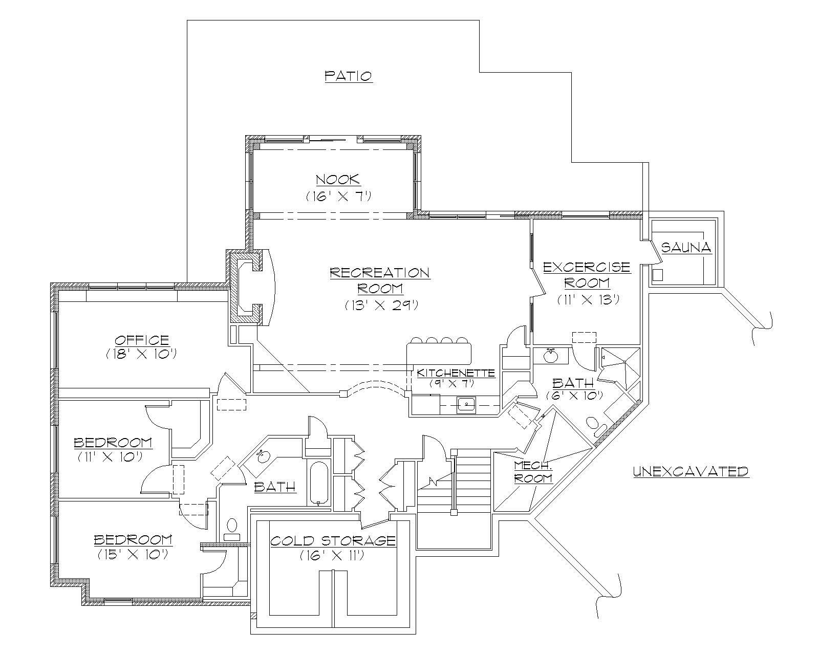 Floor Plan Basement of Country Plan #135-1049