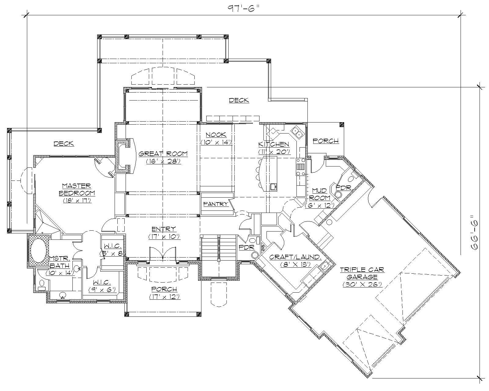 Floor Plan First Story of Country Plan #135-1049