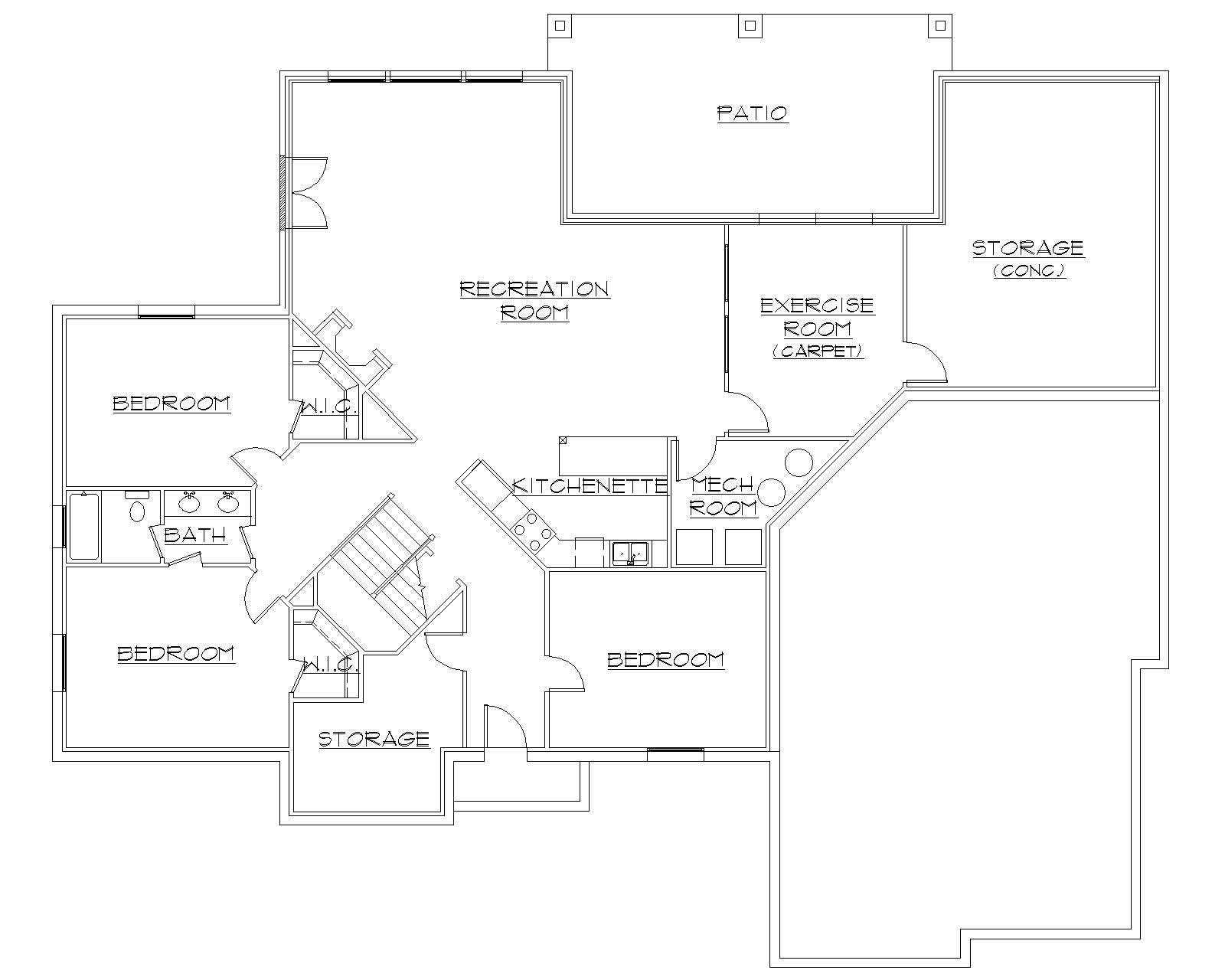 Floor Plan Basement of Ranch Plan #135-1050