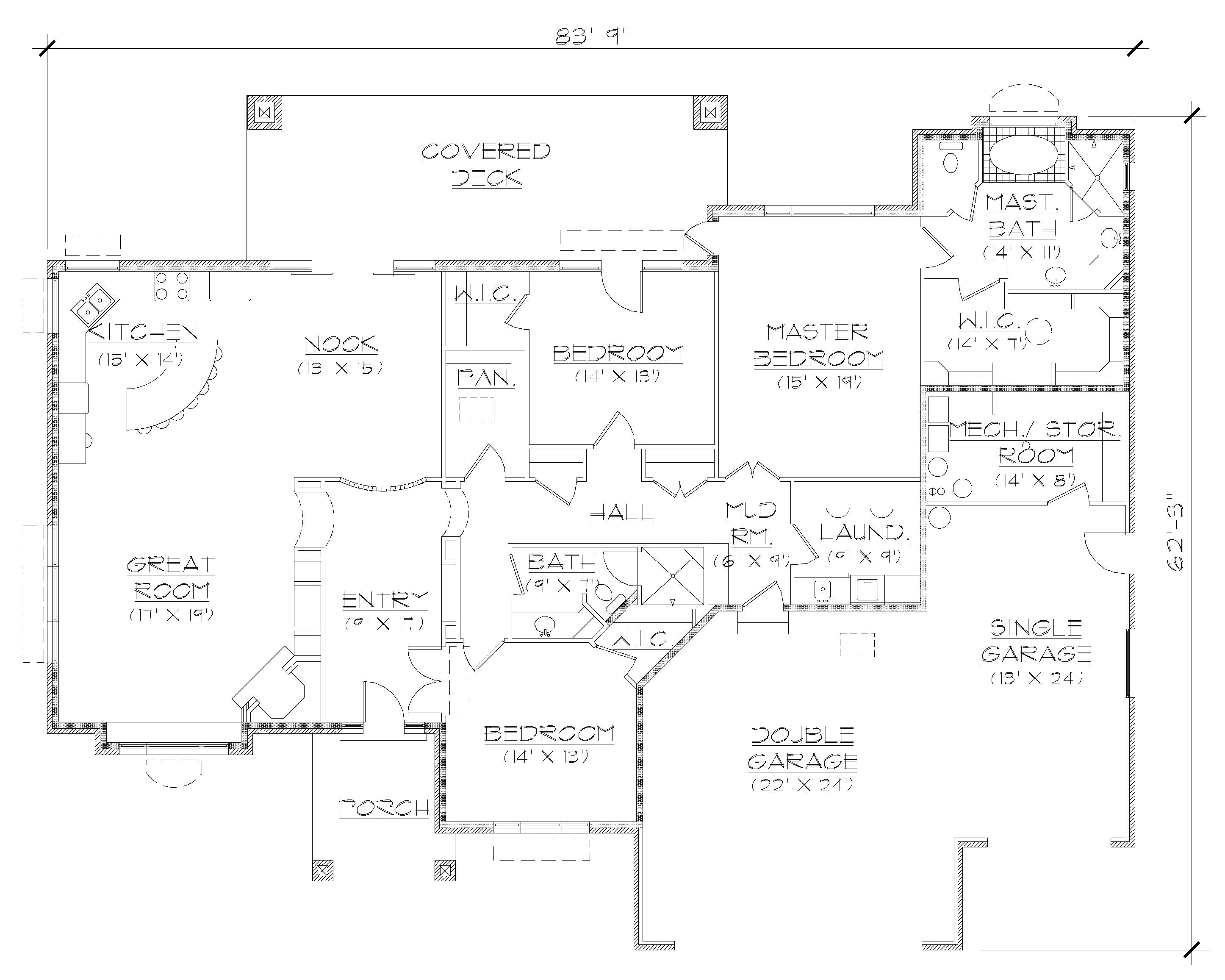 Floor Plan First Story of Ranch Plan #135-1051