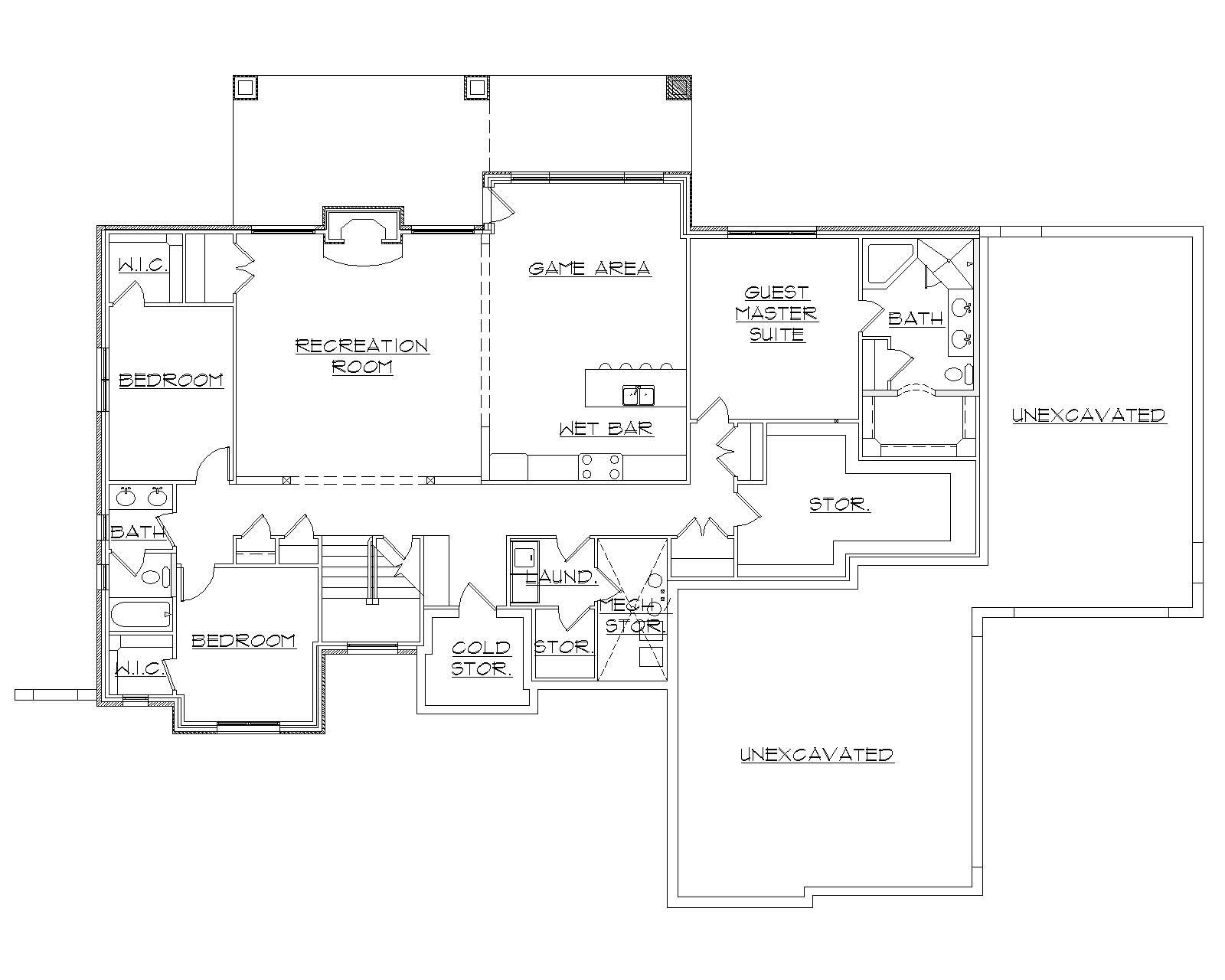 Floor Plan Basement of European Plan #135-1052