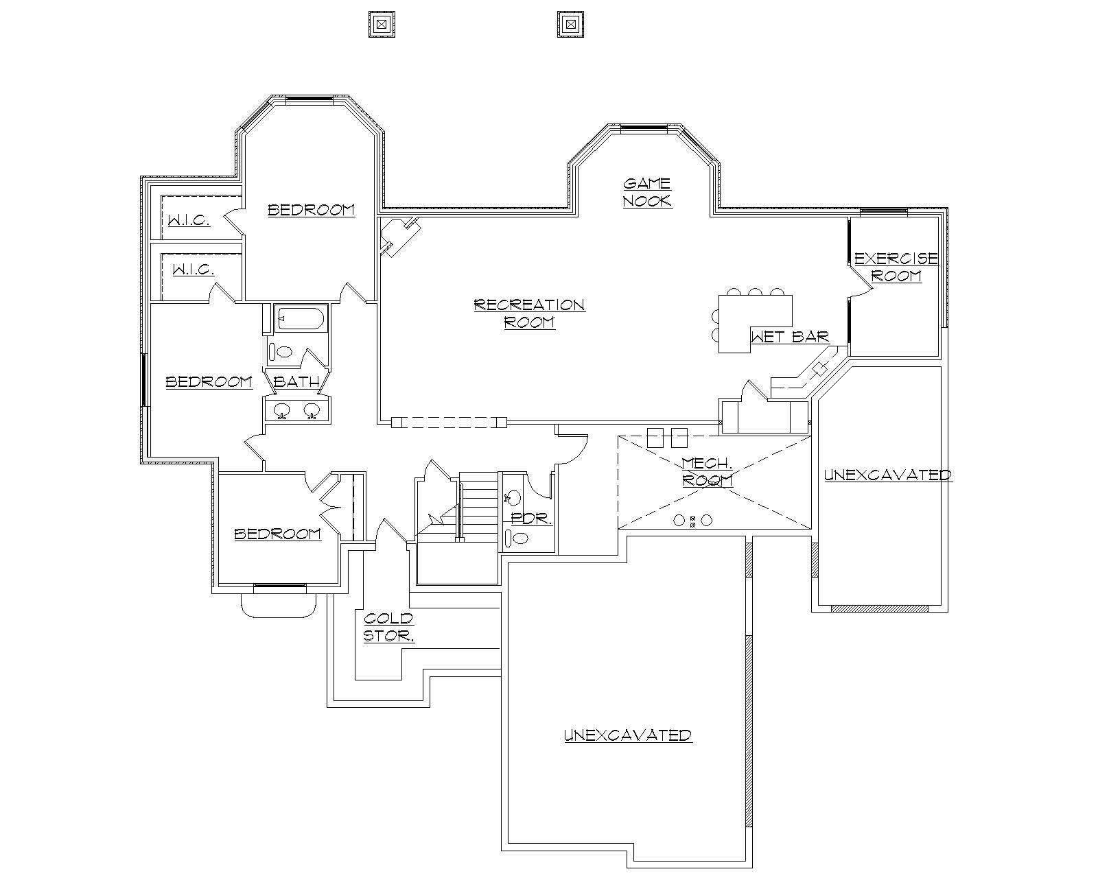 Floor Plan Basement of Craftsman Plan #135-1054