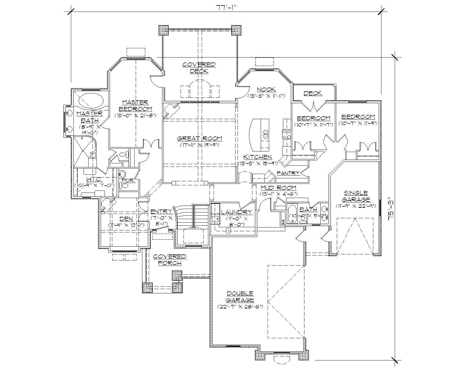 Floor Plan First Story of Craftsman Plan #135-1054