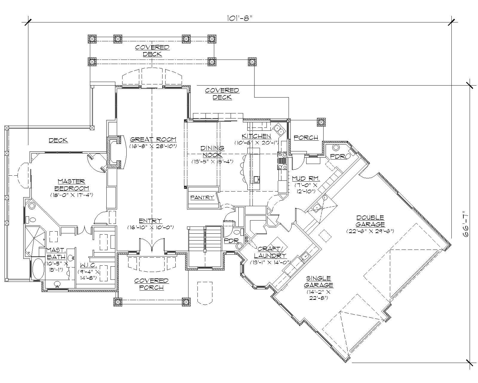 Floor Plan First Story of Country Plan #135-1055
