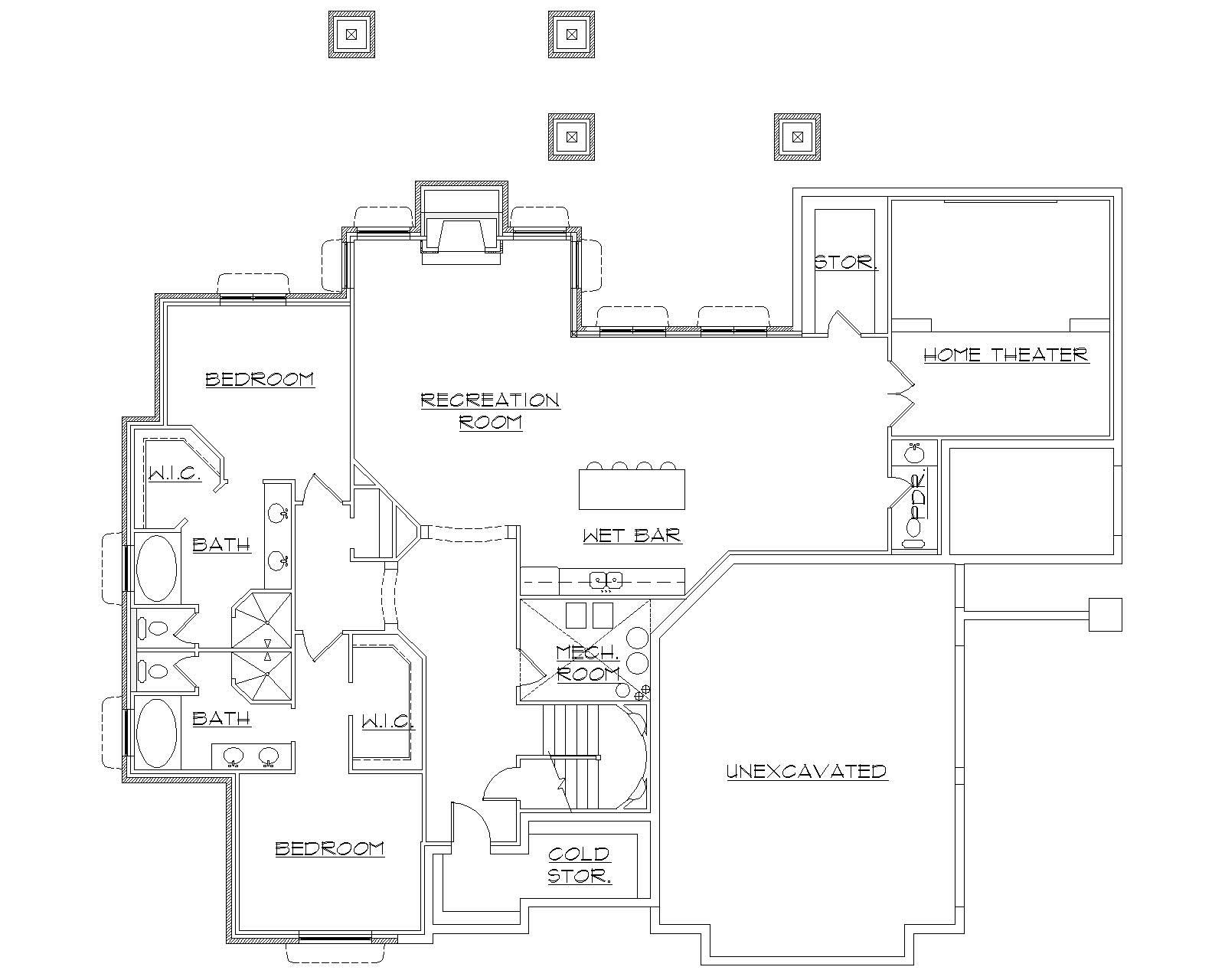 Floor Plan Basement of Country Plan #135-1056