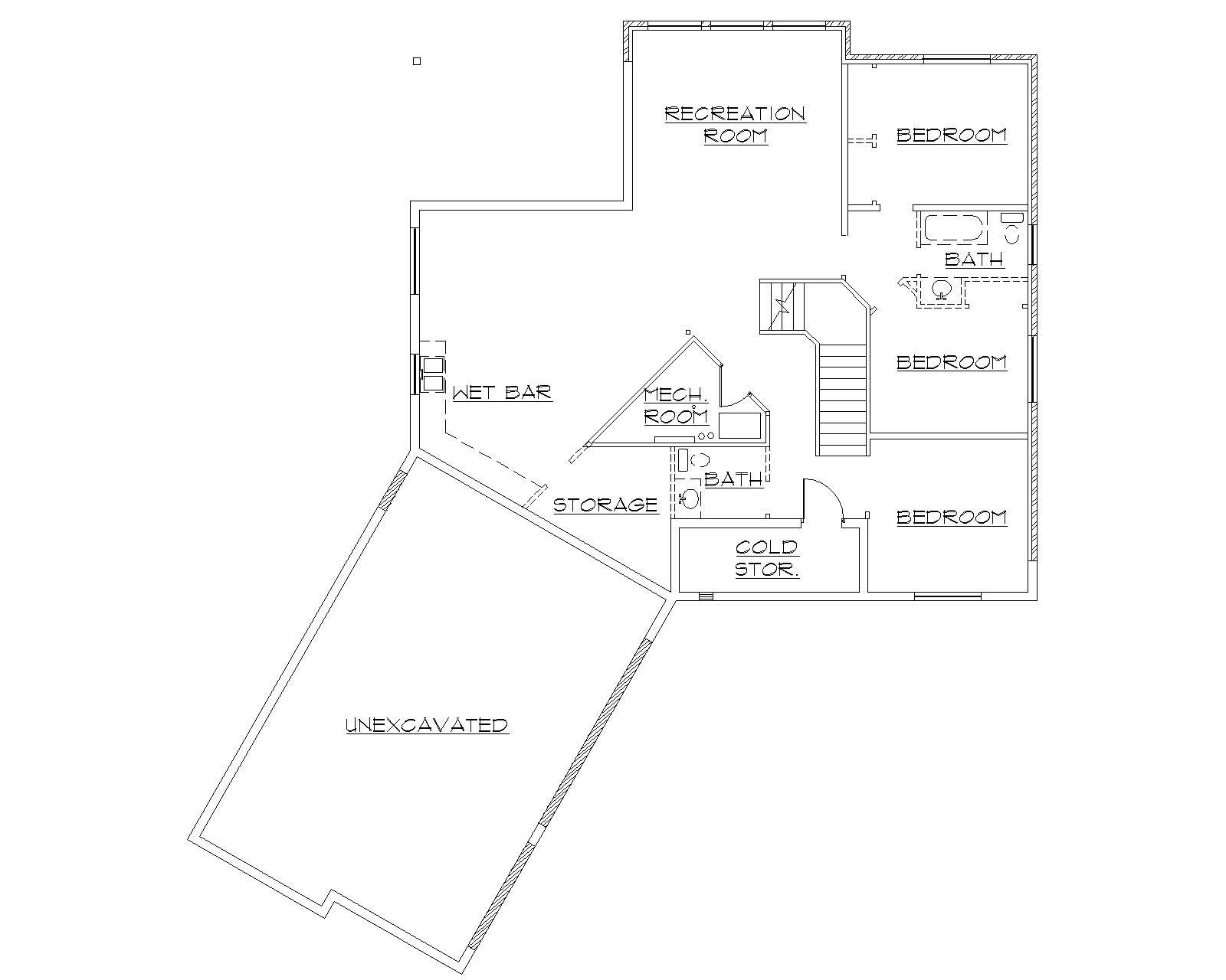 Floor Plan Basement of Farmhouse Plan #135-1058