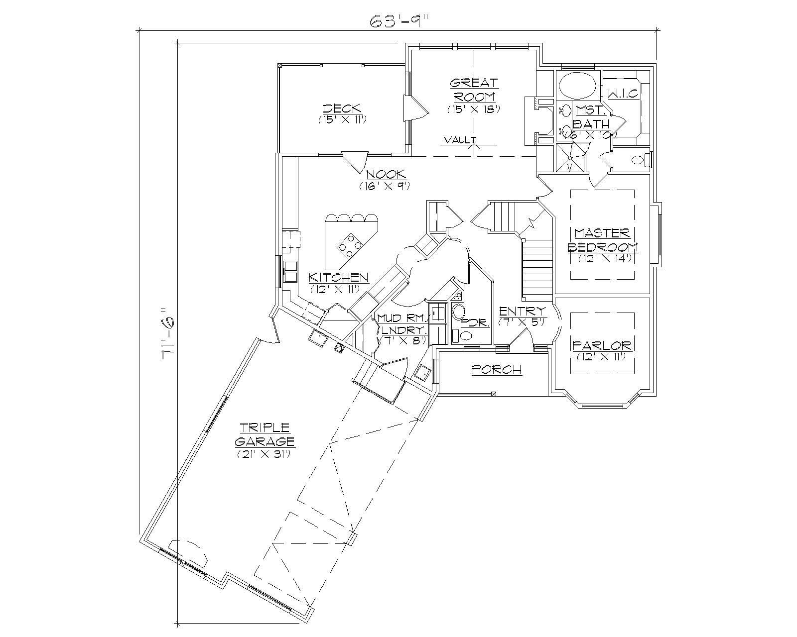 Floor Plan First Story of Farmhouse Plan #135-1058